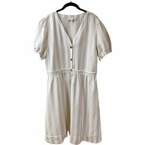 LOFT Cream and White Striped Short Sleeve Button Romper